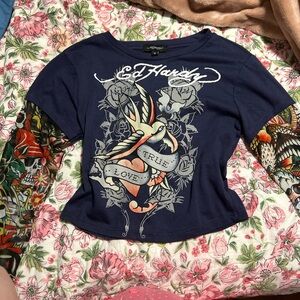 Ed Hardy Navy Graphic Long Sleeve Top